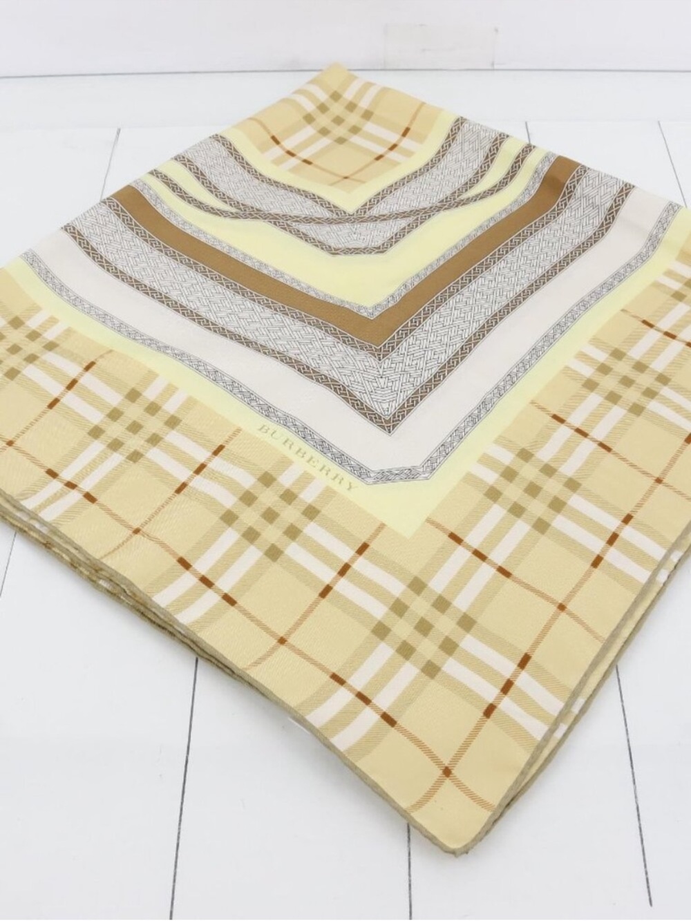 Burberry Beige and Cream Check Silk Scarf